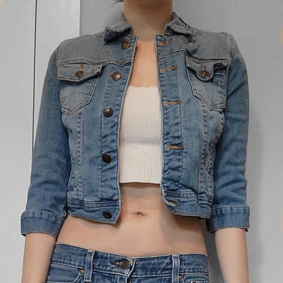 Vintage Y2K Papaya Crop Denim Jacket - Picture 1 of 4